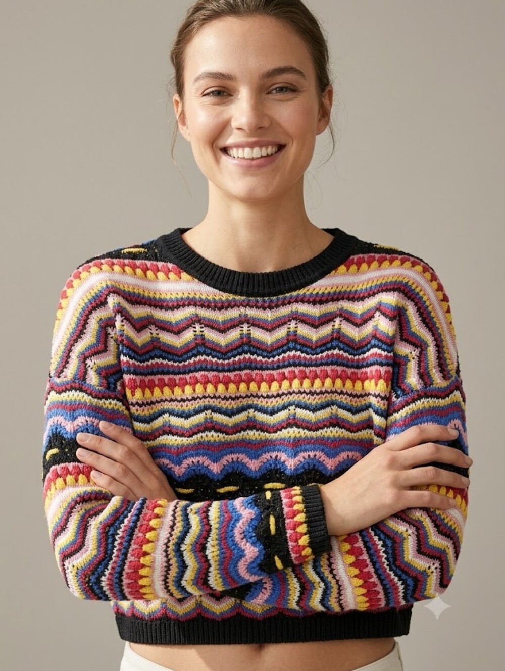 ONLY Cropped Sweater Multicolor Zigzag Kidcore Dopamine Drip